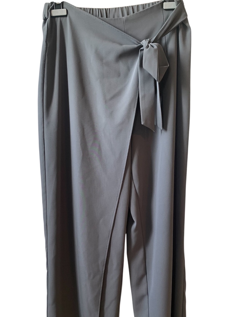HALARA Gray Wide-Leg Wrap Pants with Tie